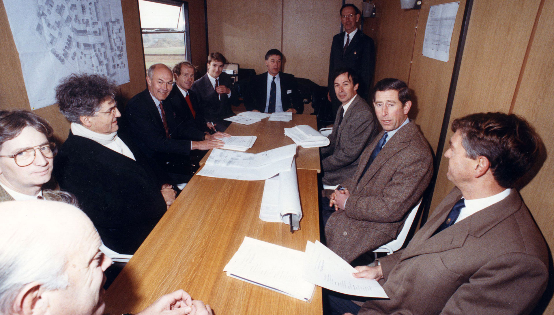 HRH The Prince of Wales at the first Poundbury planning meeting in 1993.